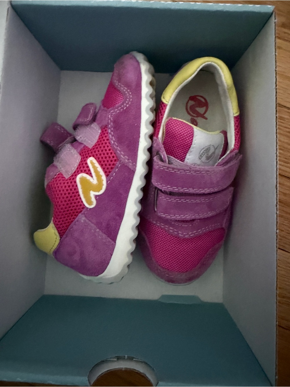 Naturino Pink and Purple Kids Velcro Sneakers with Yellow Accent